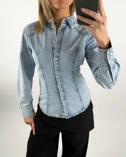 MINA denim skjorte, lyseblå