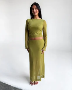 MINNA mesh bluse, grøn