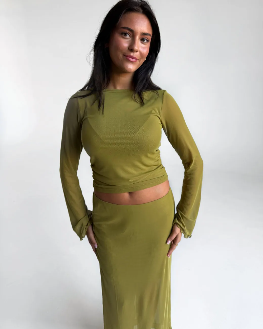 MINNA mesh bluse, grøn