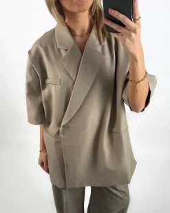 MINNIE oversized kortærmet blazer, beige