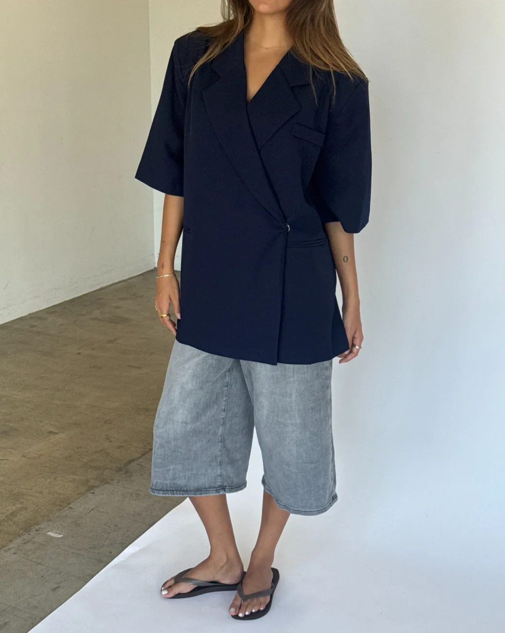 MINNIE oversized kortærmet blazer, navy