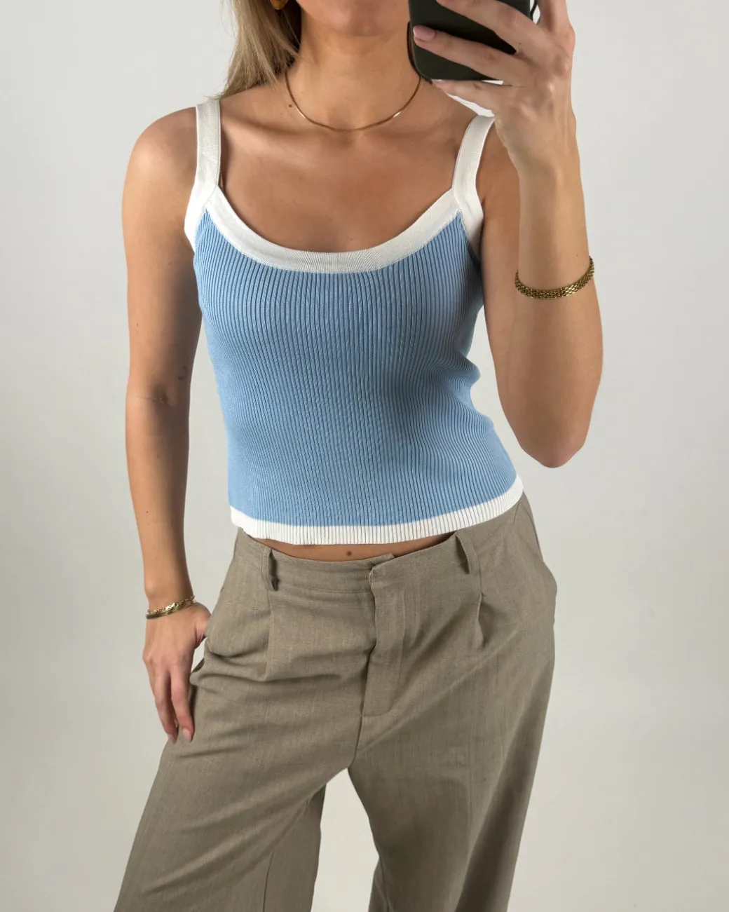 MOLLY top, lyseblå/hvid