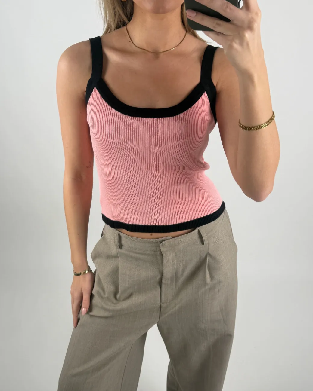 MOLLY top, lyserød/sort