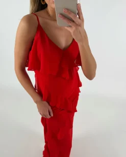 NICOLE maxi kjole, rød
