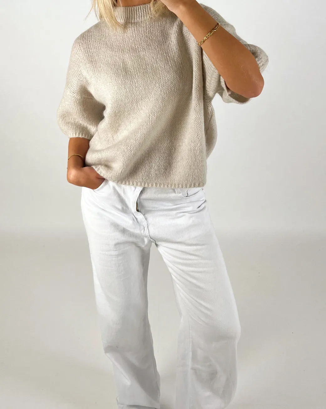 POPPY kortærmet strik, beige