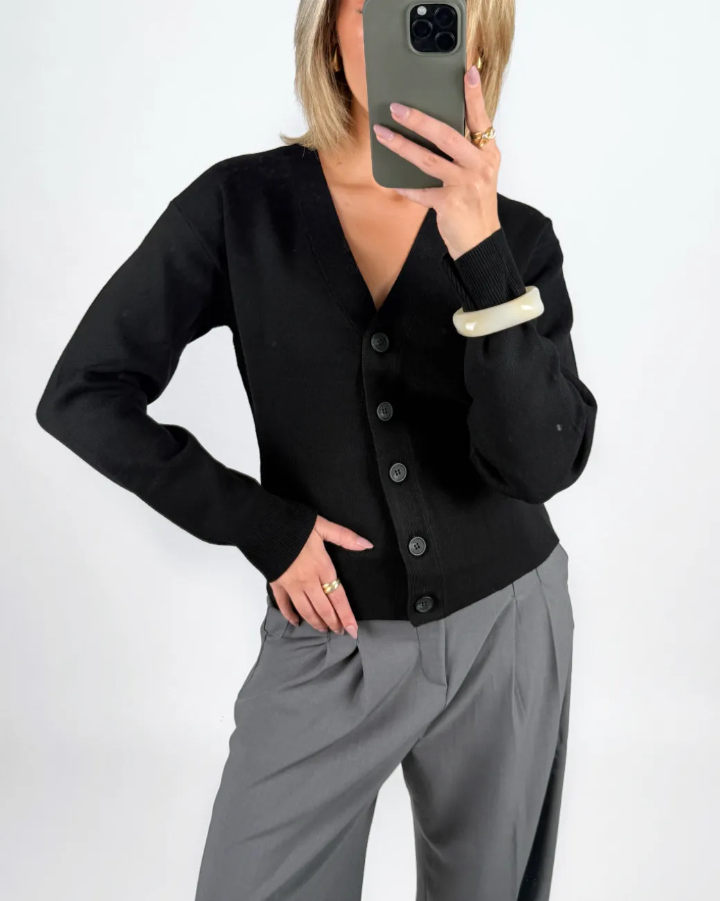 REYNARD waisted cardigan, sort