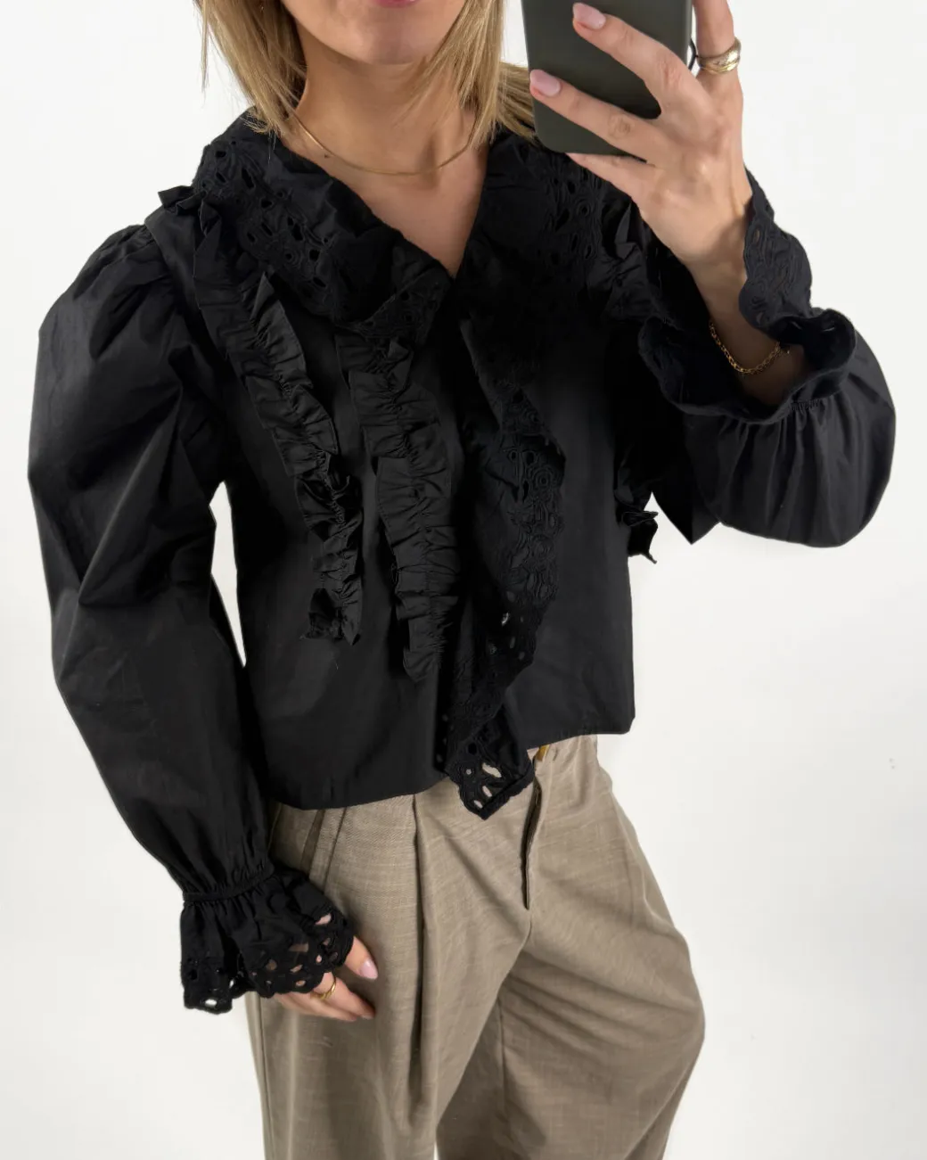 SALEM flæsebluse, sort