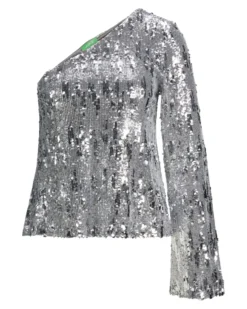 TARA one shoulder bluse, sølv