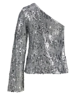 TARA one shoulder bluse, sølv