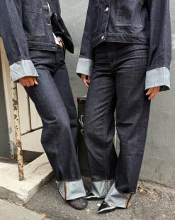 TOKYO fold up wide leg jeans, mørkeblå