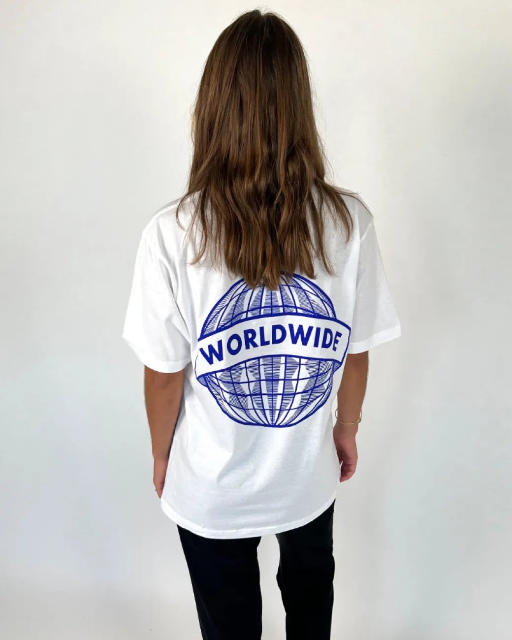 WORLDWIDE t-shirt, hvid/blå