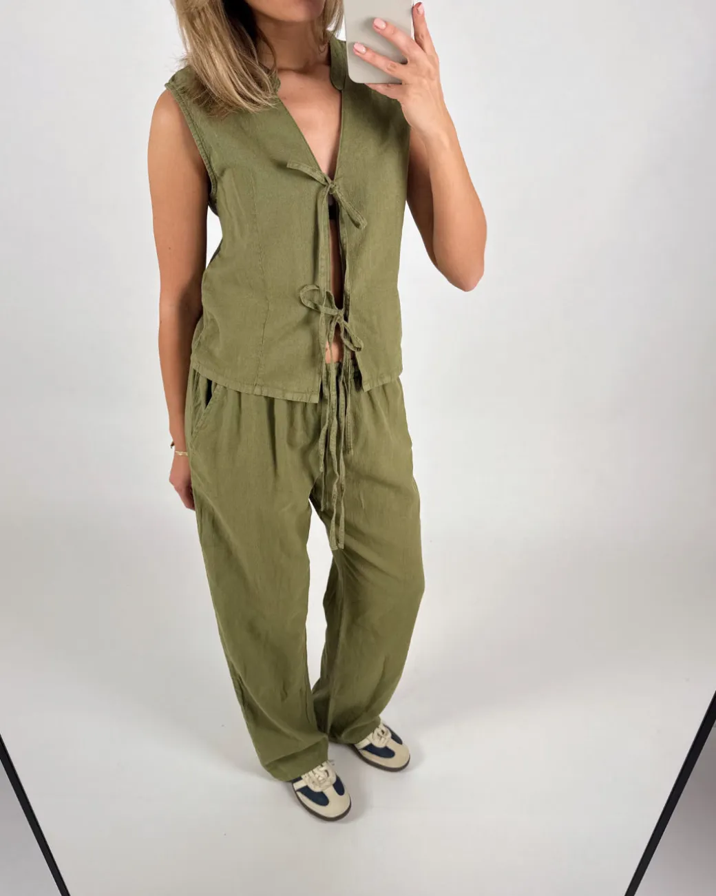 ZARA hørbukser, kaki