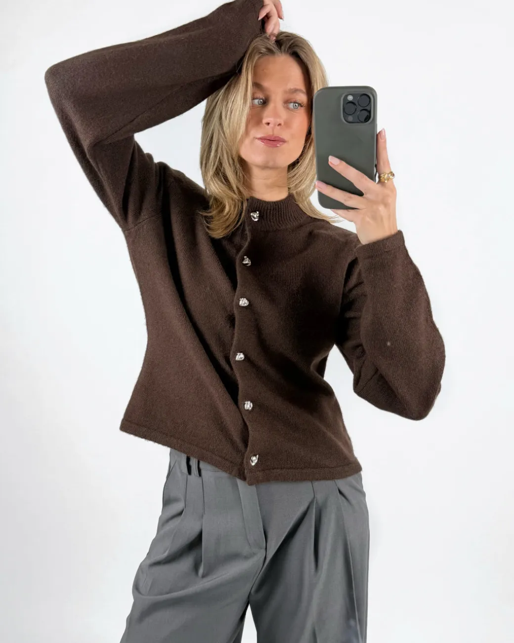 ZARI strik cardigan, brun